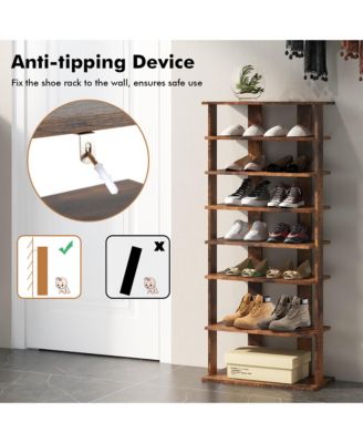 Patented 7-Tier Double Rows Shoe Rack Vertical Wooden Shoe Storage Organizer Rustic