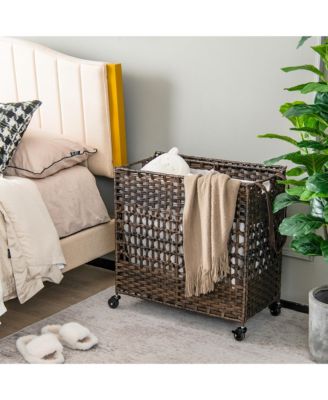 110L Laundry Hamper w/Wheels Clothes Basket w/Lid and Handle and 2 Liner Bags