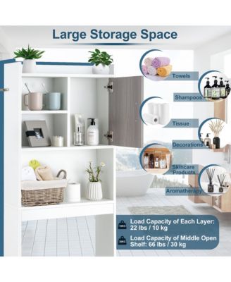 Over The Toilet Storage Cabinet Bathroom Space Saver w/ Open Shelves & Door