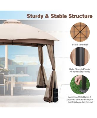 10x10 FT 2-Tier Patio Gazebo Canopy Netting Heavy-Duty Metal Easy-Setup Outdoor