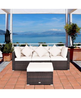 4PCS Rattan Patio Sofa Conversation Set Outdoor Furniture Set w/ Cushion