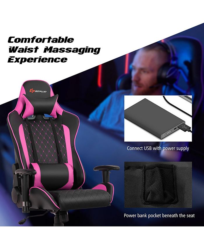 Costway Massage Gaming Chair Reclining Racing Chair w/Lumbar Support