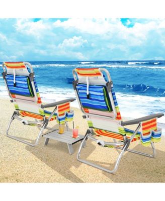 3PCS Folding Beach Chair and Table Set Outdoor Adjustable Reclining Chair