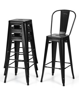Set of 4 High Back Metal Stool 30'' Seat Bar Height