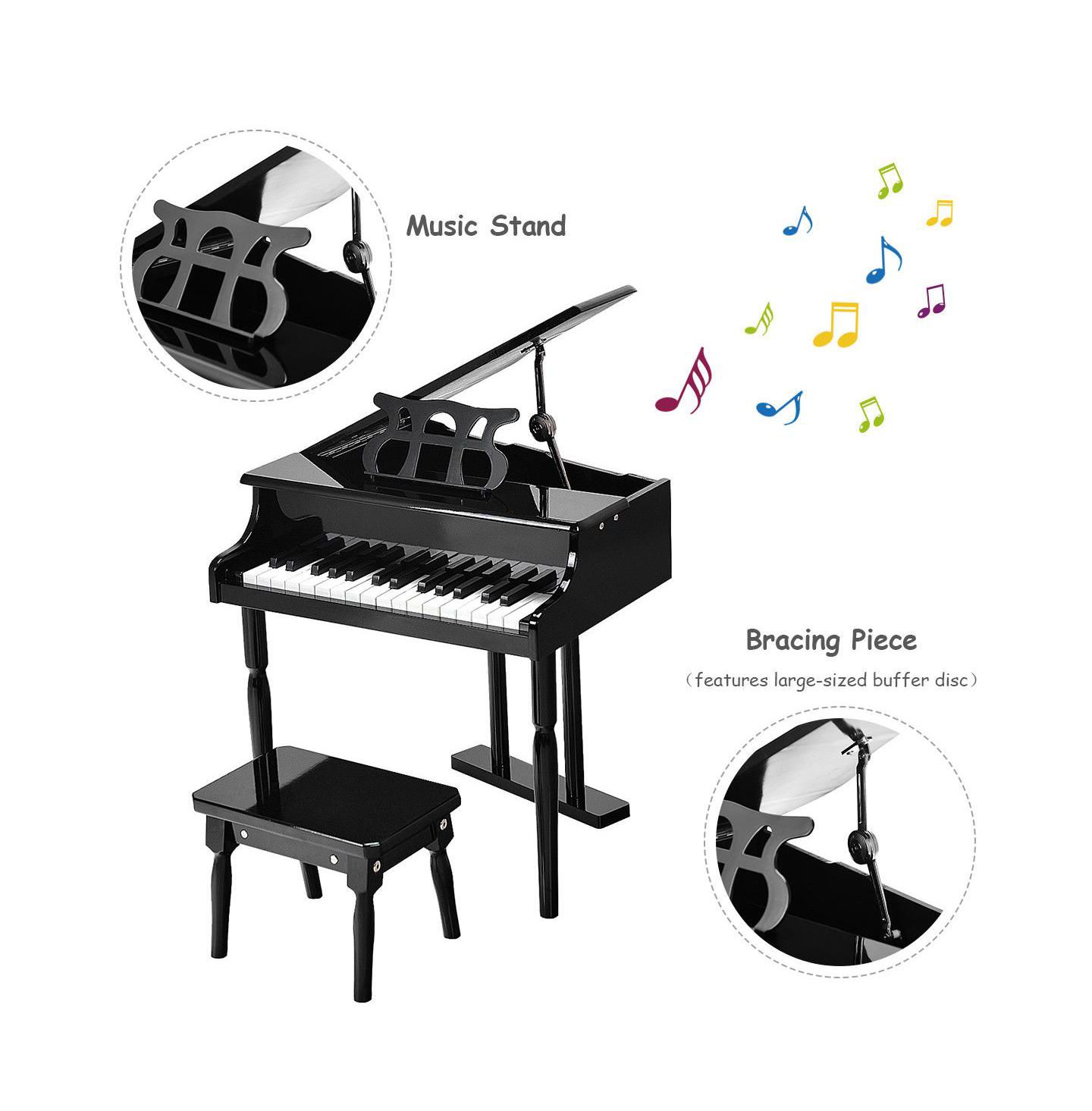Детские игрушки Costway 30-Key Baby Grand Piano, Bench, and Music Holder, 3-Piece Set, Ages 1+, цвет: Чёрный — фото 7