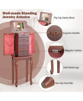 Jewelry Cabinet Storage Chest Stand Organizer Wood Box for Home Walnut