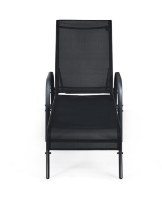 Set of 2 Patio Lounge Chairs Sling Chaise Lounge Recliner Adjustable