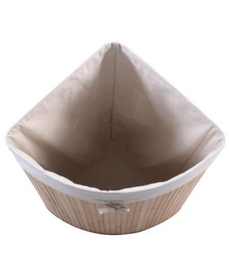 Corner Bamboo Hamper Laundry Basket Washing Cloth Bin Storage Bag Lid