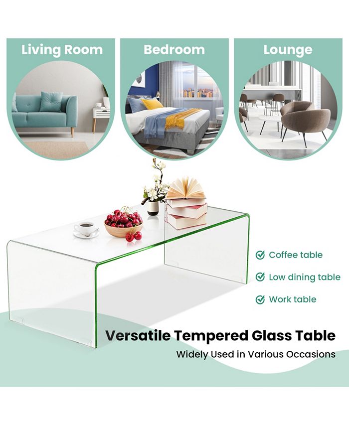 Costway Tempered Glass Coffee Table Accent Cocktail Side Table Living