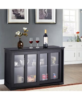 Storage Cabinet Sideboard Buffet Cupboard Glass Sliding Door