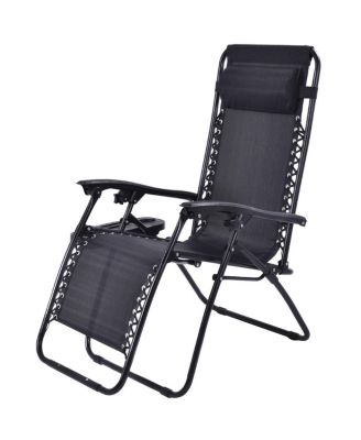2 PCS Folding Zero Gravity Reclining Lounge Chairs Beach Patio with Utility Tray