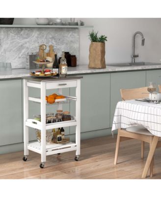 Stainless Steel Top Compact Rolling Kitchen Cart with Basket and Storage