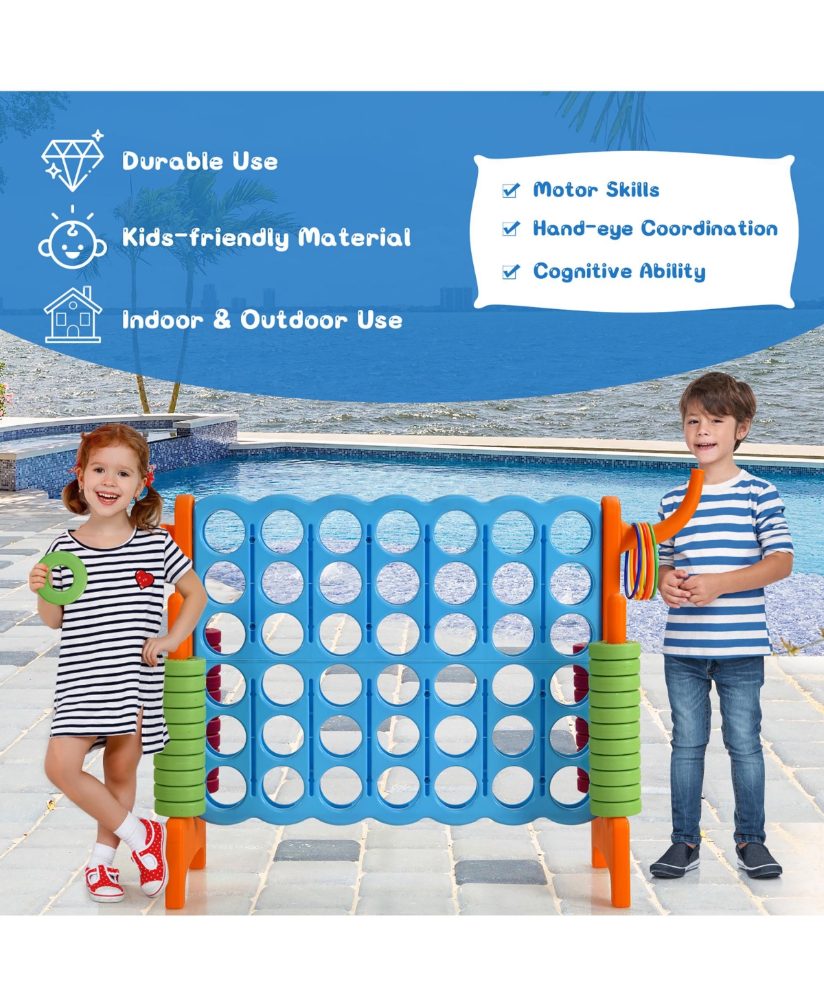 Costway 4-in-a Row Giant Game Set w/Basketball Hoop for Family
