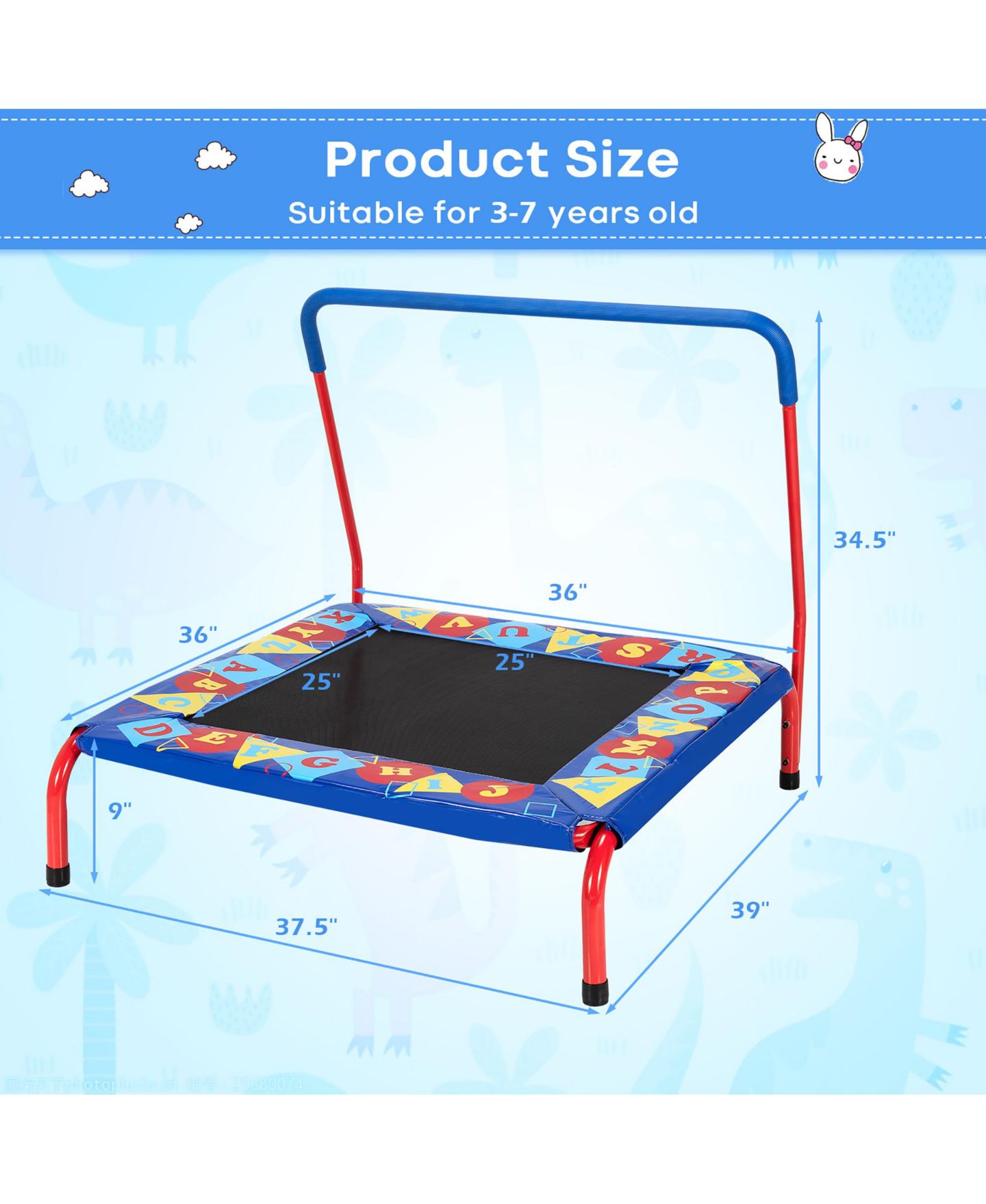 Детская игрушка Costway 36" Kids Square Trampoline Indoor Outdoor Rebounder, цвет: Синий — фото 3