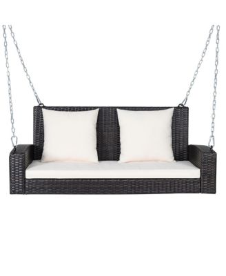 2-Person Patio Rattan Hanging Porch Swing Bench Chair Cushion