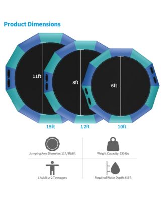 15FT Inflatable Water Bouncer Splash Padded Water Trampoline