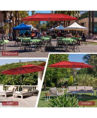 15FT Double-Sided Twin Patio Umbrella Sun Shade Outdoor Crank Market Base