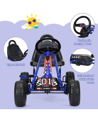 Kids Pedal Go Kart 4 Wheel Ride On Toys w/ Adjustable Seat & Handbrake