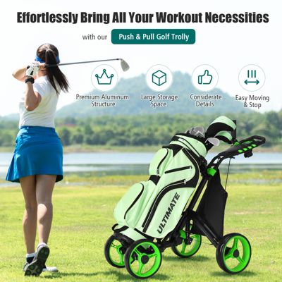 Folding 4 Wheels Golf Push Cart W/Bag Scoreboard Adjustable Handle