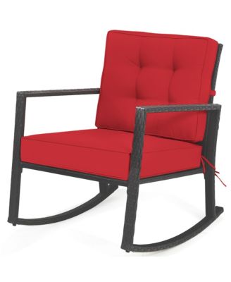 Patio Rattan Rocker Chair Outdoor Glider Wicker Rocking Chair Cushion Lawn