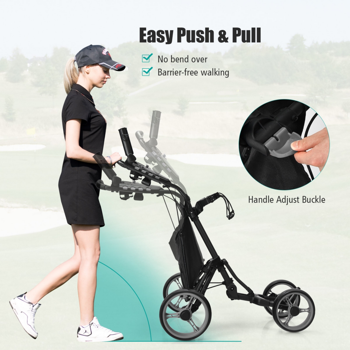 Costway Folding 4 Wheels Golf Push Cart W/Bag Scoreboard Adjustable Handle