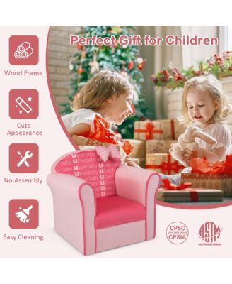 Single Piece Solid Wood Kids Cute Pink Bow Sofa Children Couch Toddler Upholstered Armchair