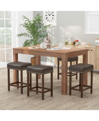 24" Upholstered Bar Stools Set of 2 with Footrests Rubberwood Frame Saddle-shaped