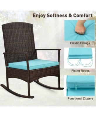 3 Piece Patio Rocking Set Wicker Rocking Chairs with 2-Tier Coffee Table