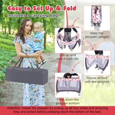 Girls 3 in 1 Playard Portable Nursery Center w/ Zippered Door Mint