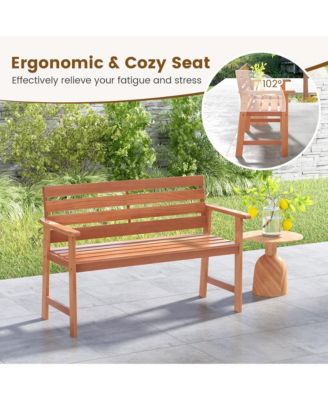 Patio Solid Wood Bench Wood 2-Seat Chair with Slatted Seat & Inclined Backrest