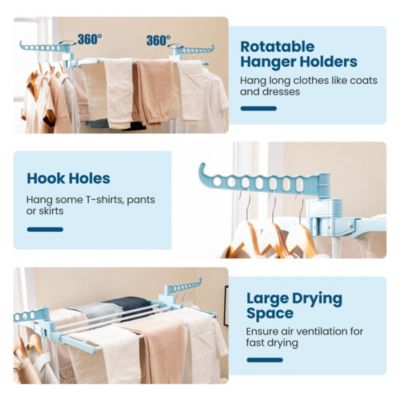 4-tier Folding Clothes Drying Rack with Rotatable Side Wings &amp; Collapsible Shelves