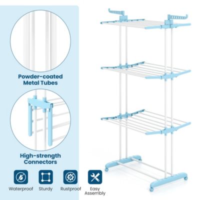 4-tier Folding Clothes Drying Rack with Rotatable Side Wings &amp; Collapsible Shelves