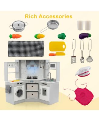 Wooden Kids Play Corner Kitchen with Realistic Lights & Sounds Lighted Range Hood