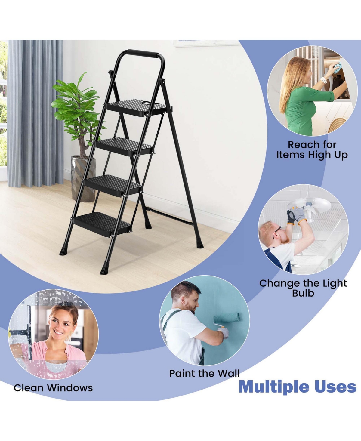 Costway Folding Step Ladder Portable 4 Step Ladder with Safety Handrails & Anti-Slip Pedals