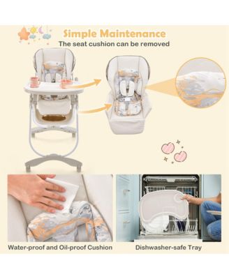 Toddler High Chair with Wheel Folding Dining Chair Adjustable Height & Recline