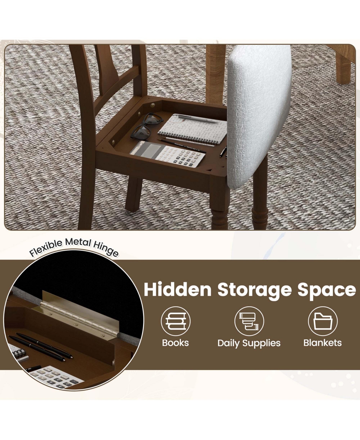 Costway 2 Pcs Wood Chair Antique Upholstered Chair with Storage Space