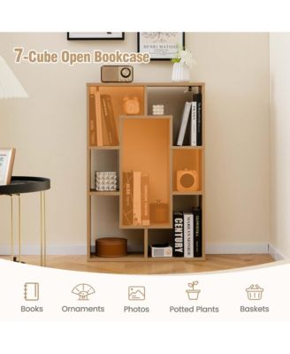 7-Cube Geometric Bookshelf with Anti-Toppling Device Modern Open Bookcase