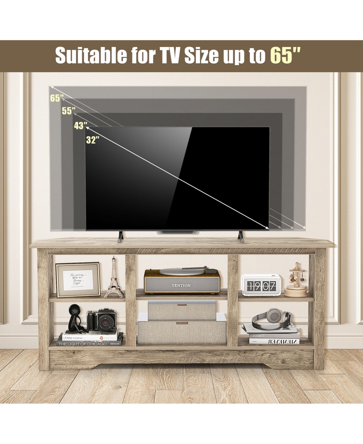 Costway Tv Stand with 6 Open Storage Shelves Shelf for 18 inch Fireplace(not included)