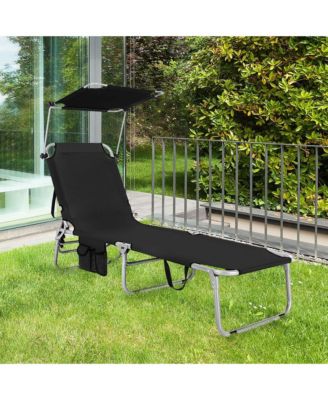 2 PCS Foldable Sun Shading Lounge Chair Adjustable Beach Sunbathing Recliner