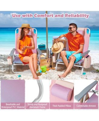 2-Pack Folding Backpack Beach Chair 5-Position Outdoor Reclining Chairs with Pillow