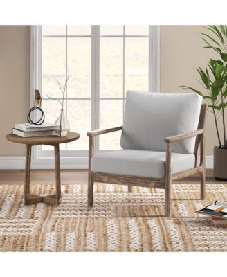 Modern Accent Chair with Solid Rubber Wood Armrests Cotton Linen Fabric Covers