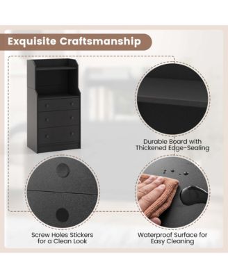 3-Drawer Dresser 44" Tall Wood Storage Organizer Chest with 2 Open Shelves