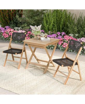 27.5" Patio Bistro Table with Slatted Tabletop Sturdy Wood Frame & Thickened Top