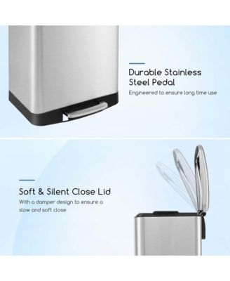 Stainless Steel Trash Can, 13.2 Gal Garbage Can with Lid, Detachable Inner Pail