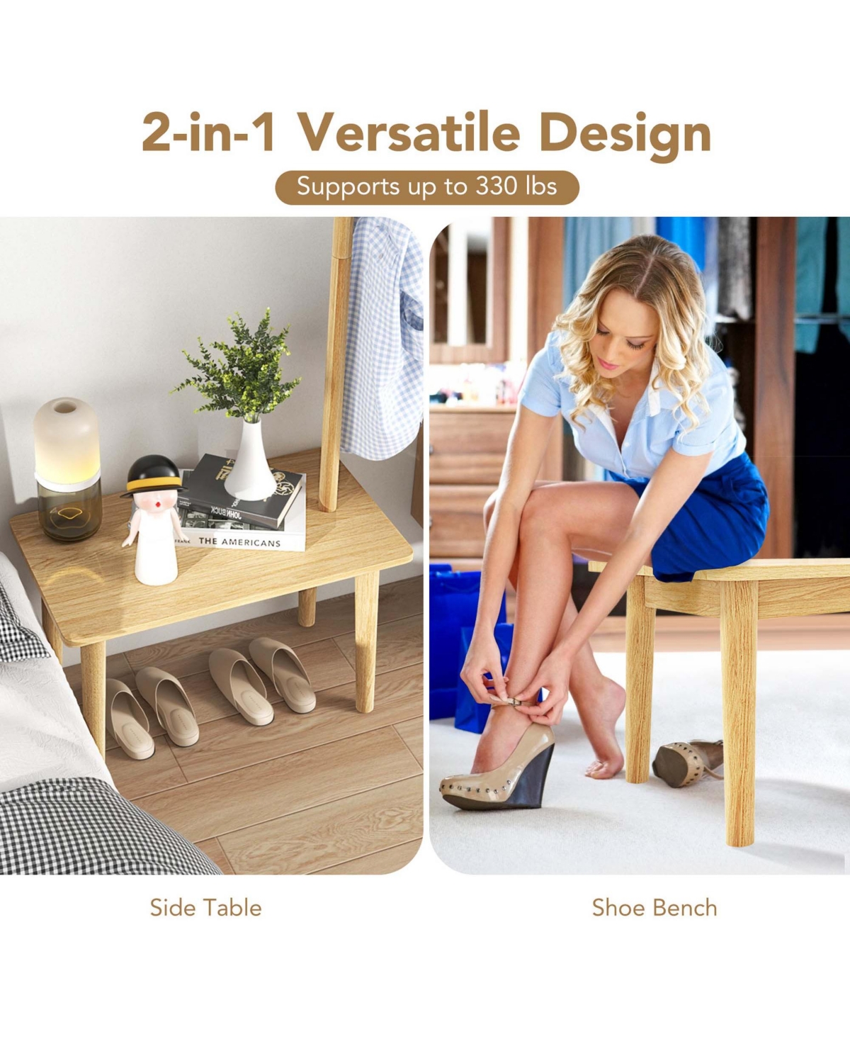 Costway End Table with Coat Rack 2-in-1 Side Table 3 Hooks for Hats Bags Coats Freestanding