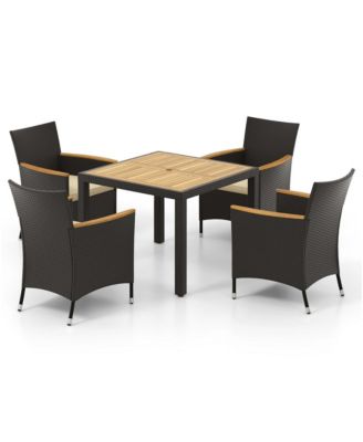 5 PCS Patio Dining Table Set for 4 Rattan Conversation Set with Umbrella Hole