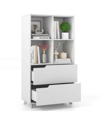 Bookcase with 2 Drawers 4-Tier Open Bookshelf with 4 Storage Cubes for Home Office