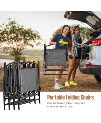 Patio Folding Dining Chairs Set of 4 with Cozy Seat Fabric & Heavy-Duty Metal Frame