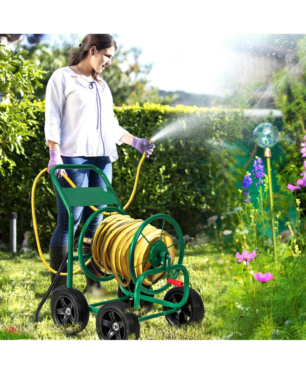 Garden Hose Reel Cart Holds 330ft of 3/4"or 5/8" Hose 400ft of 1/2" Hose