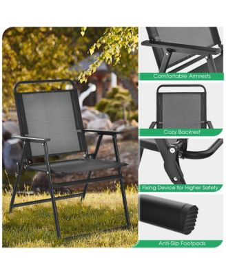 2pcs Patio Folding Chairs Heavy-Duty Metal Frame Armrests Portable Outdoor